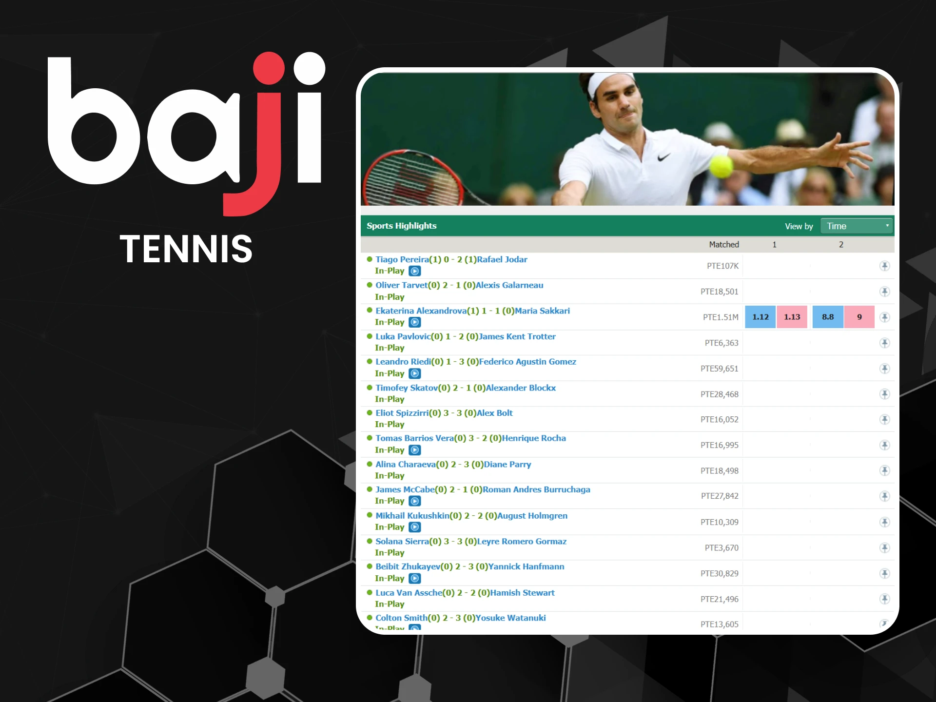 At Baji you can bet on all tennis tournaments.